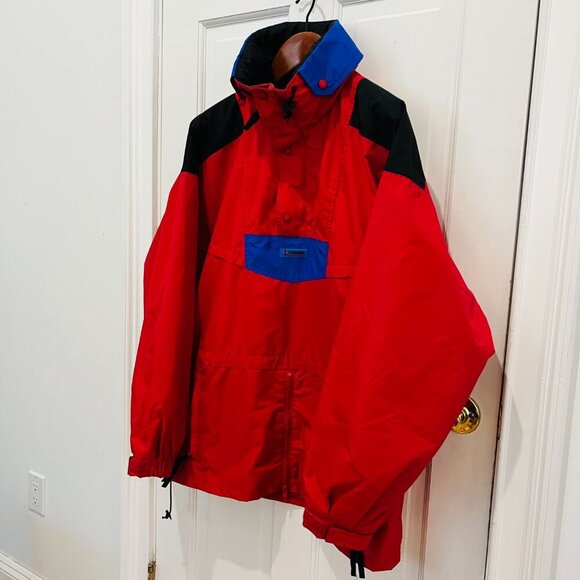 Vintage Colombia Pullover Anorak Jacket Coat Men’s L Red Blue Kangaroo Pocket - Picture 16 of 16
